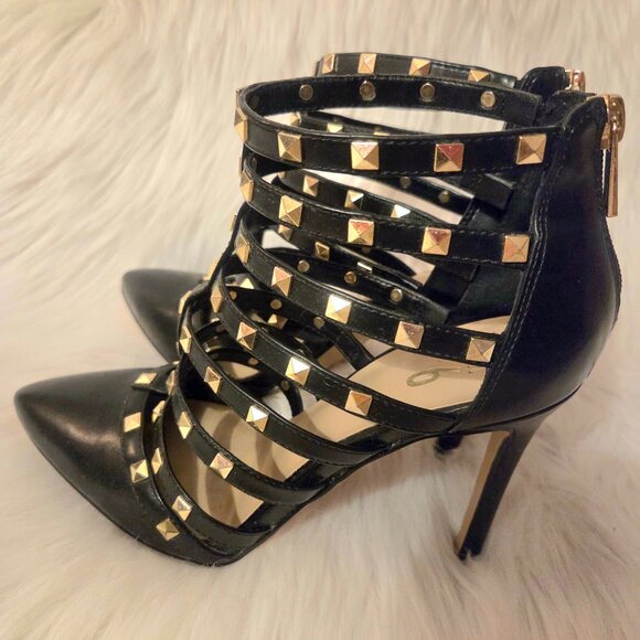 MIX No.6 Danela Black Leather Studded Embellished Stiletto Heel Pumps Size 7.5 - Picture 2 of 12